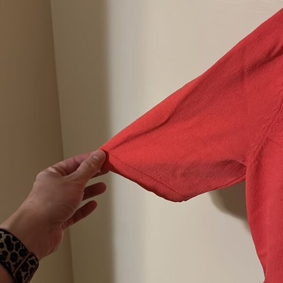 Lemmie for Nina Leonard coral eyelet ruffle cardigan size large - Picture 3 of 5